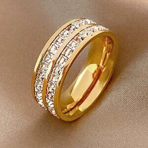 Titanium Steel Double Row Rhinestone Ring
